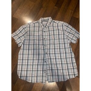 Carhartt Mens 2XL Plaid Short Sleeve Button Up‎ Shirt Relaxed Fit Gray Teal XXL